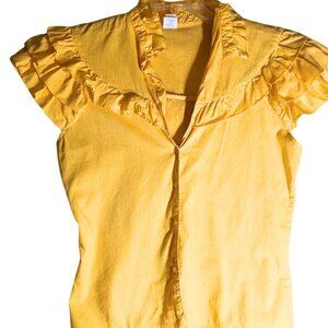VTG 80s Ruffle Puff cap short sleeve Cotton Blouse bright Yellow Mexican Top M